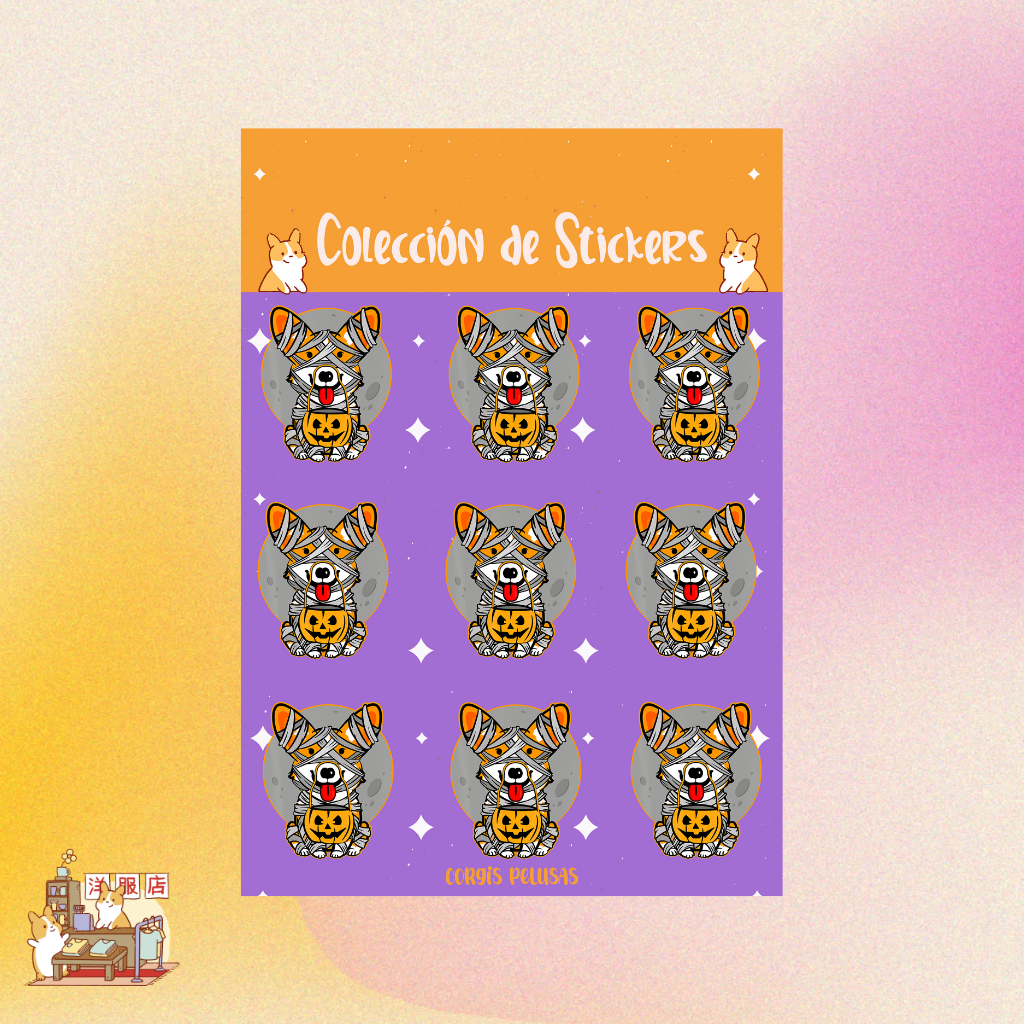 Plantilla de Stickers | Corgi momia