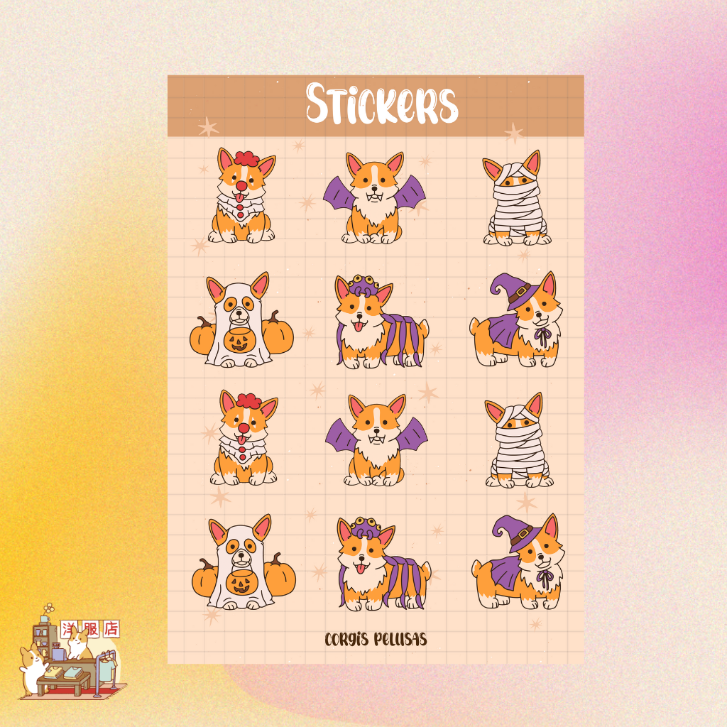 Plantilla de Stickers | Colección de terror corgi