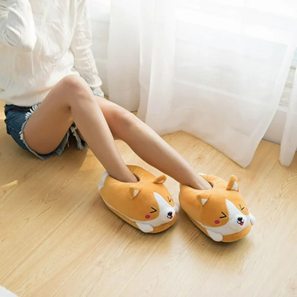 Corgi CozyPaws | Pantuflas de Felpa Antideslizantes