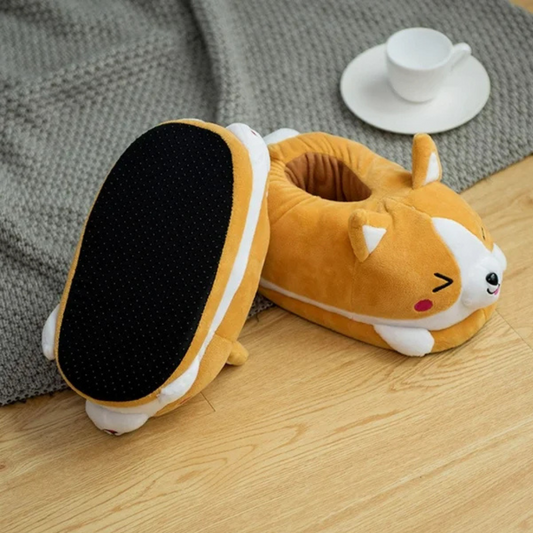 Corgi CozyPaws | Pantuflas de Felpa Antideslizantes