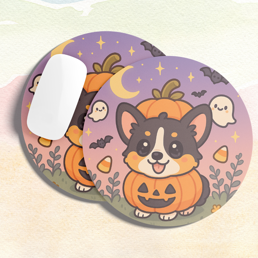 Mousepad | Corgi disfrazado de calabaza