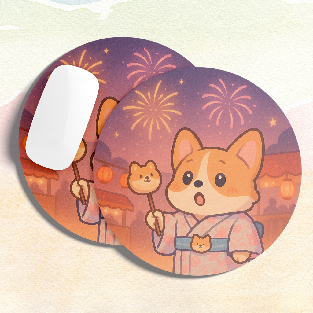 Mousepad | Corgi viendo fuegos artificiales