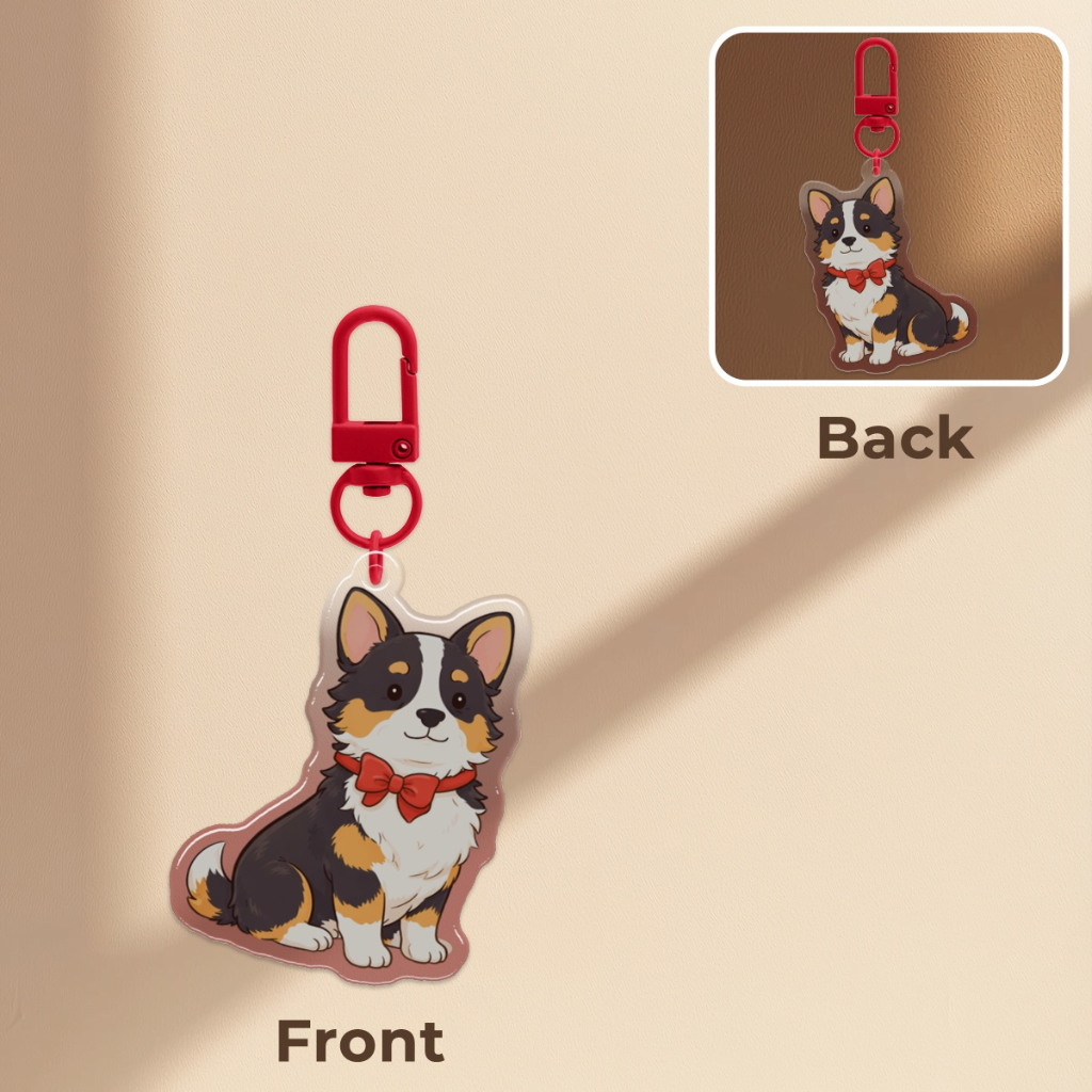 Llavero | Corgi tricolor con moñito