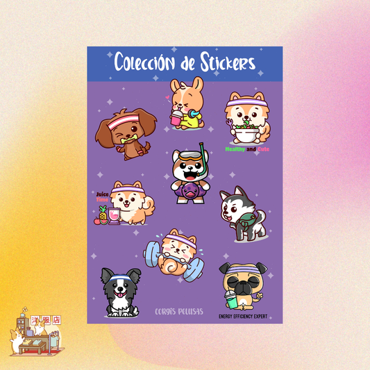 Plantilla de Stickers | Colección de perritos deportistas