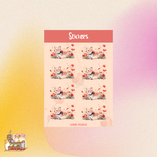Plantilla de Stickers | Corgi flores