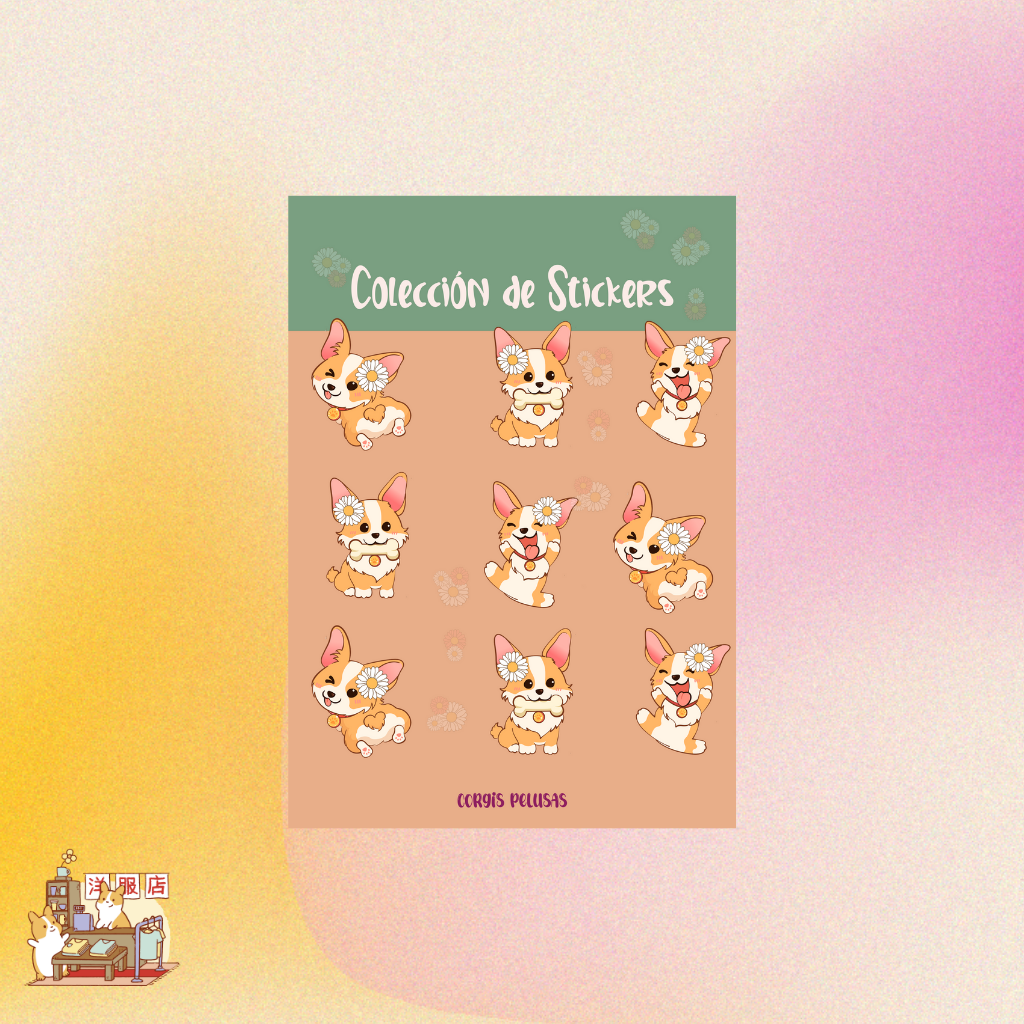 Plantilla de Stickers | Corgi cute