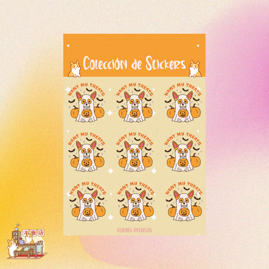Plantilla de Stickers | Corgi Calabaza