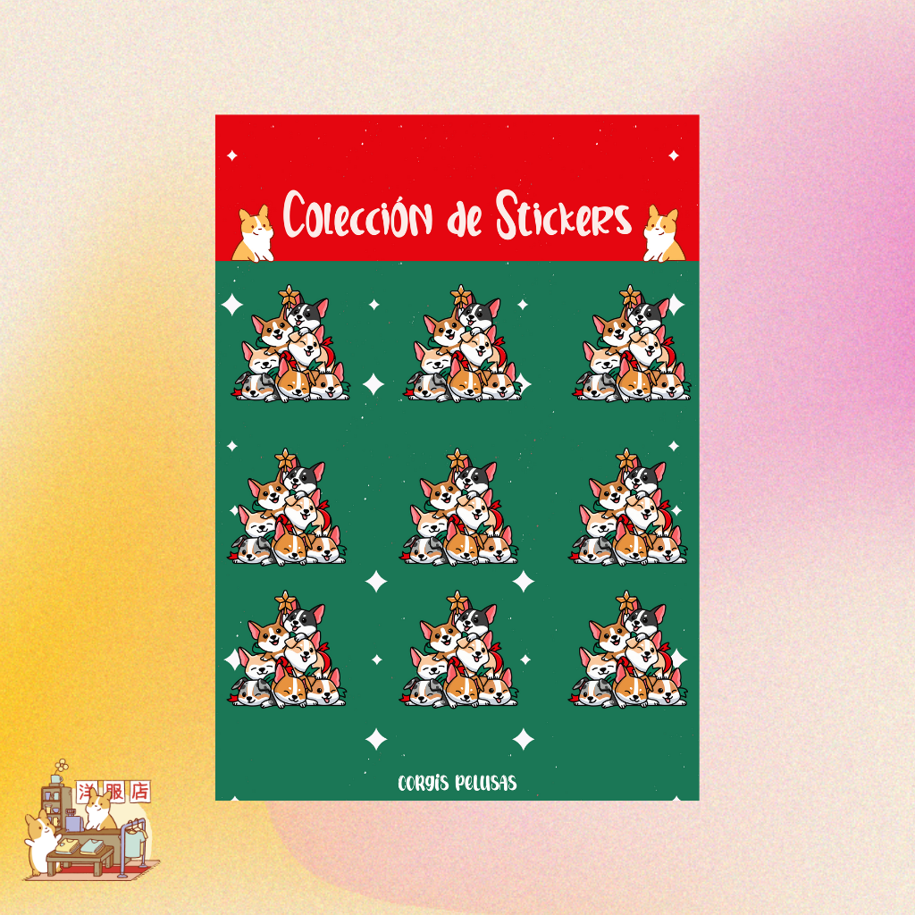 Plantilla de Stickers | Arbol de navidad corgi