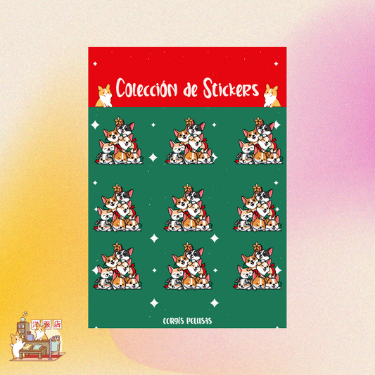 Plantilla de Stickers | Arbol de navidad corgi