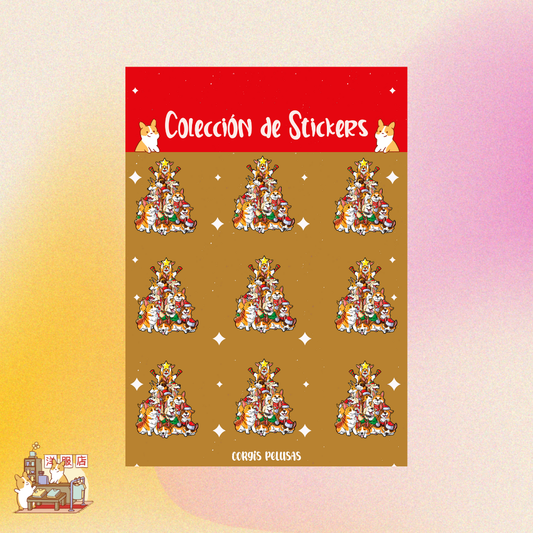 Plantilla de Stickers | Corgi arbol