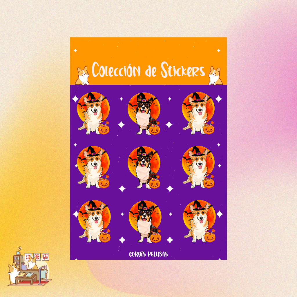 Plantilla de Stickers | Corgi Bruja
