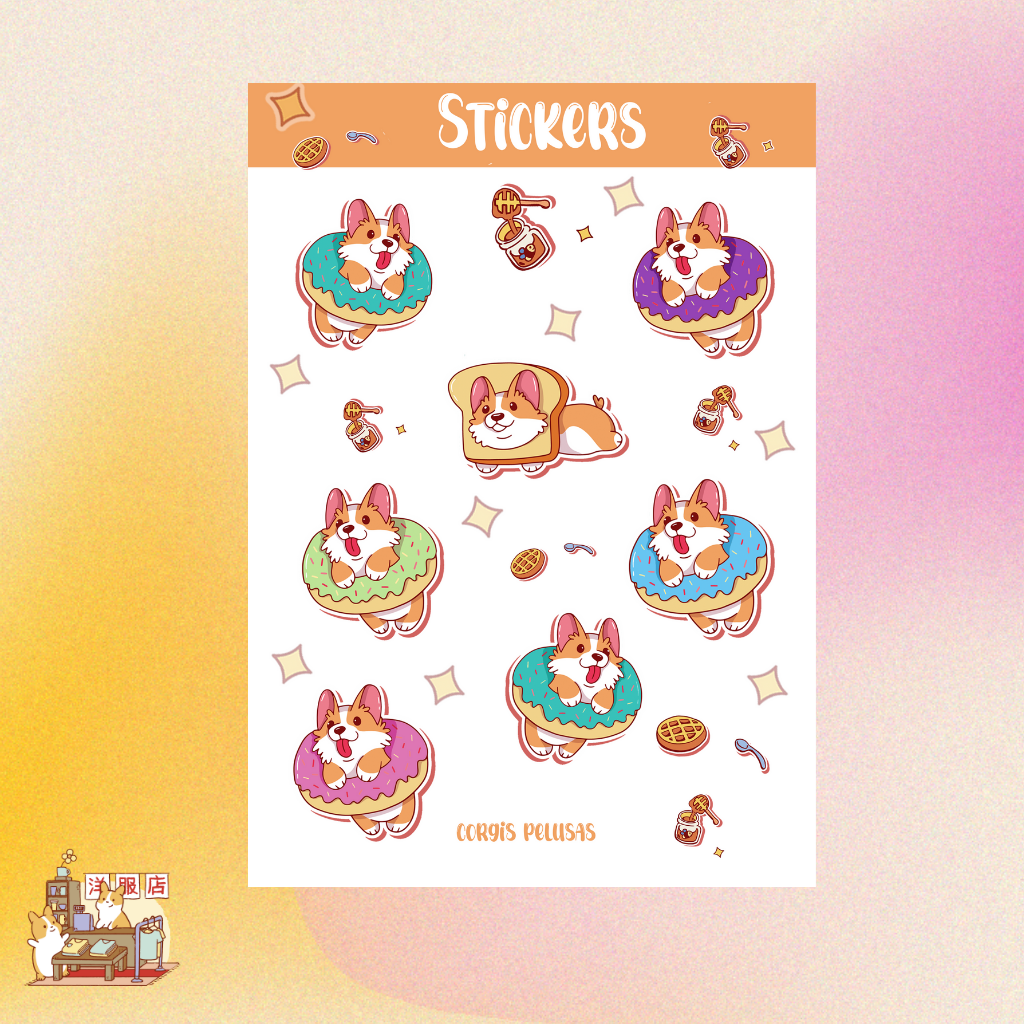Plantilla de Stickers | Donas de corgi