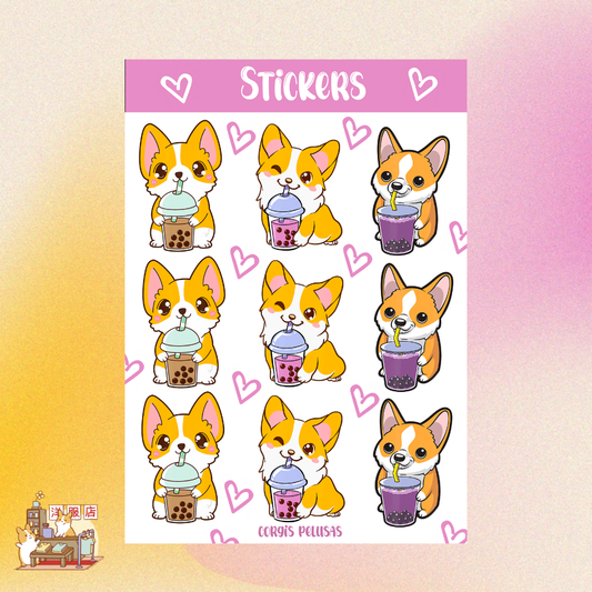 Plantilla de Stickers | Bebidas de corgi