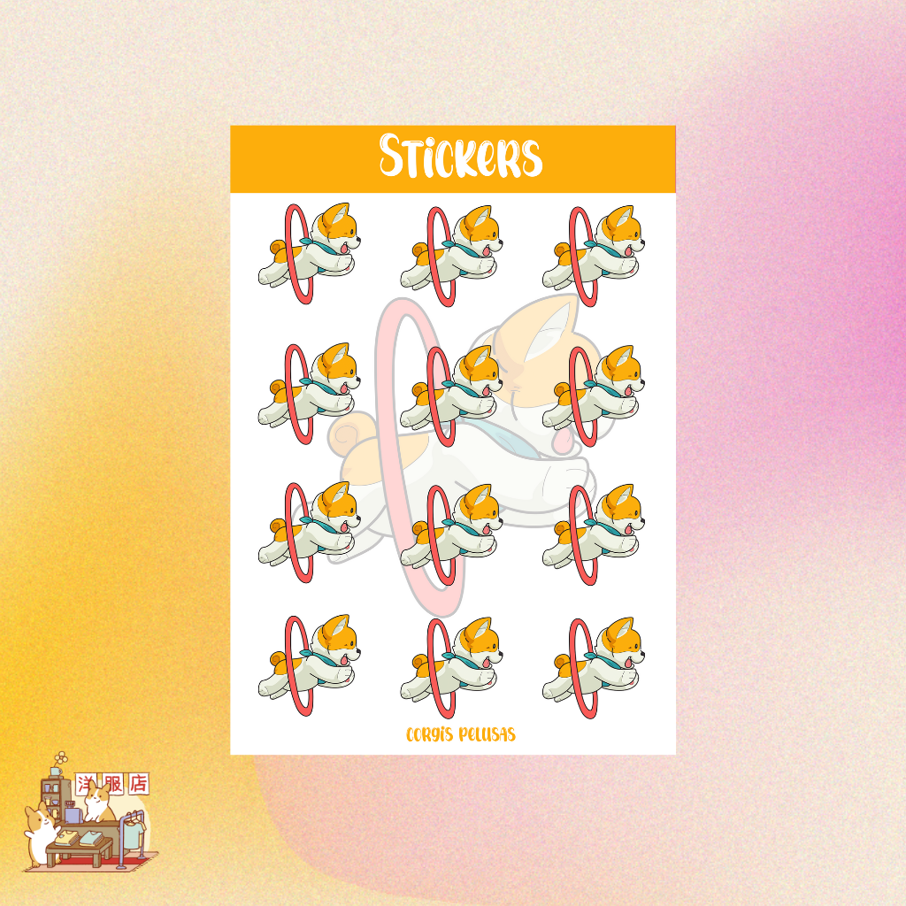 Plantilla de Stickers | Corgi Acróbata