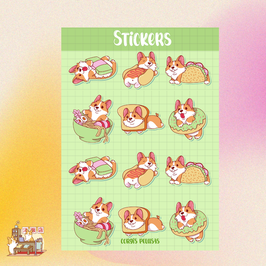 Plantilla de Stickers | Colección de Comida corgi