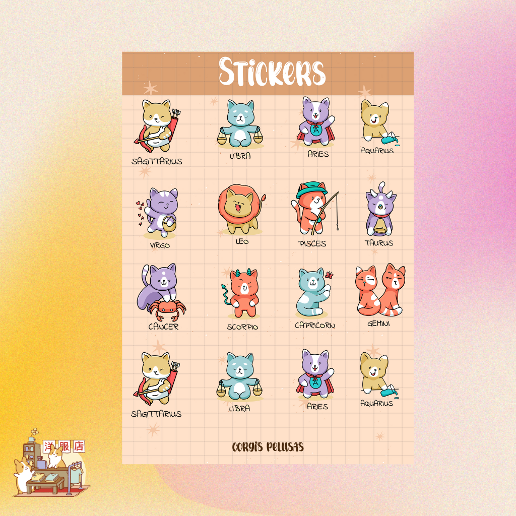 Plantilla de Stickers | Gatitos del zodiaco