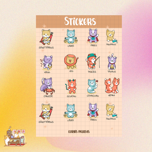Plantilla de Stickers | Gatitos del zodiaco