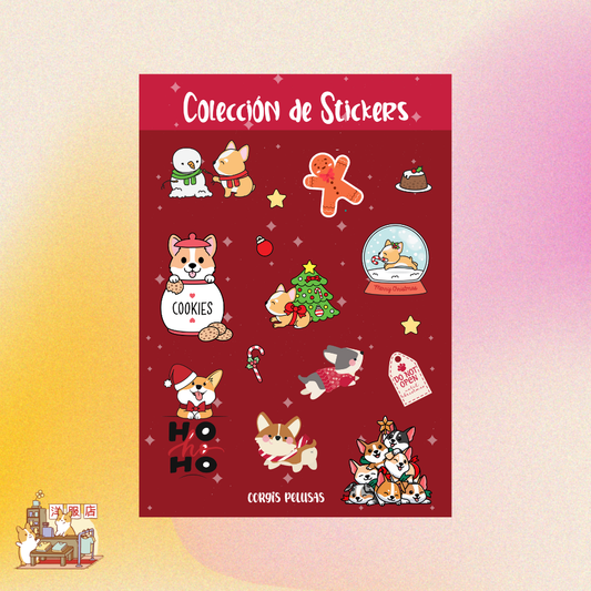 Plantilla de Stickers | Coleeción de corgi navidad