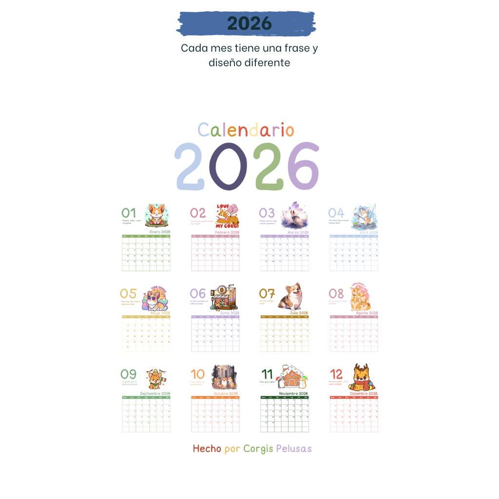 Corgi calendario 2026