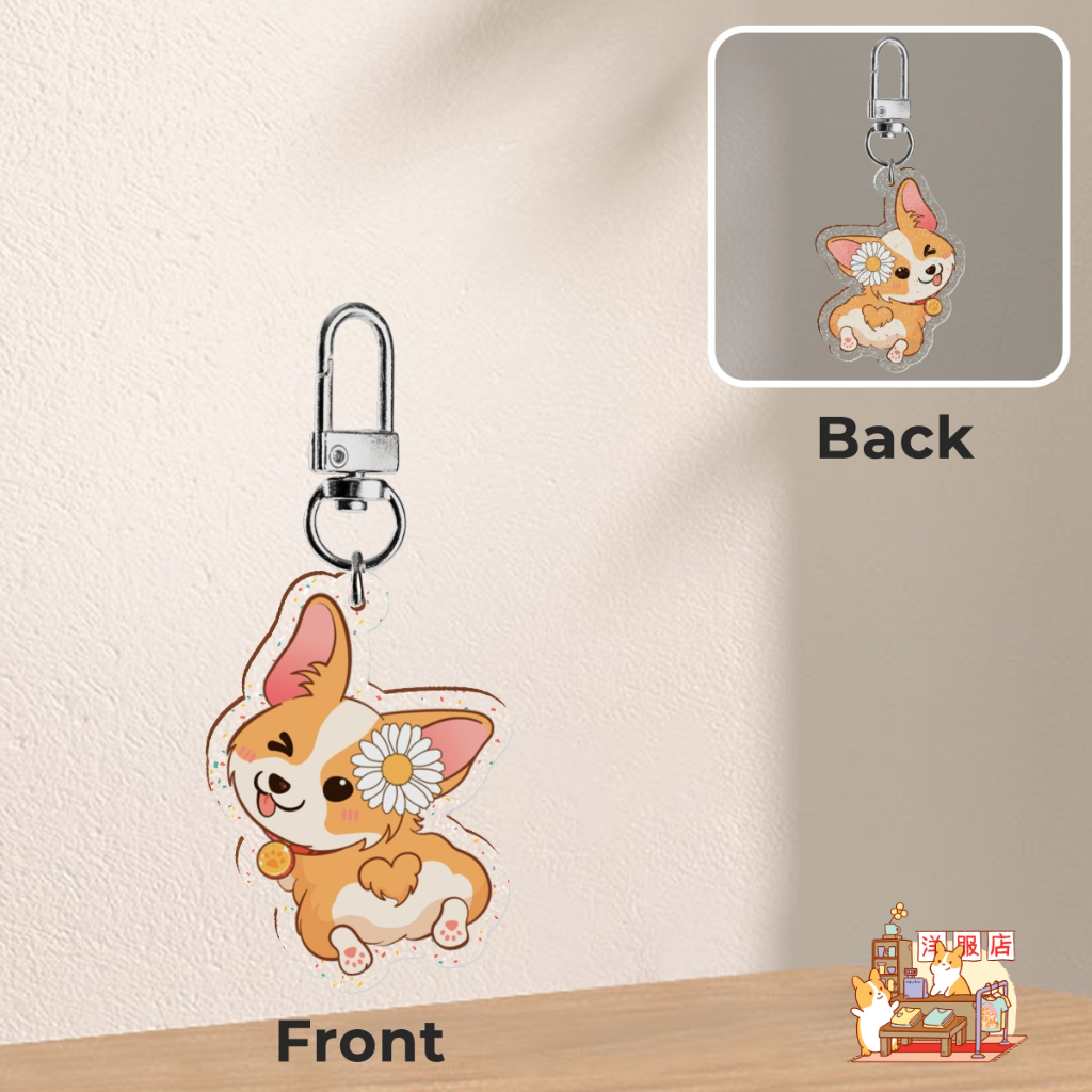 Llavero | Corgi flores