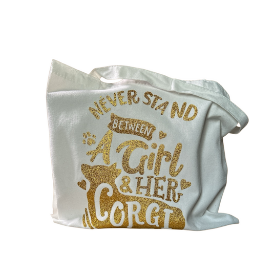 Tote Bag | “Girl & Her Corgi” – Edición Glitter Dorado