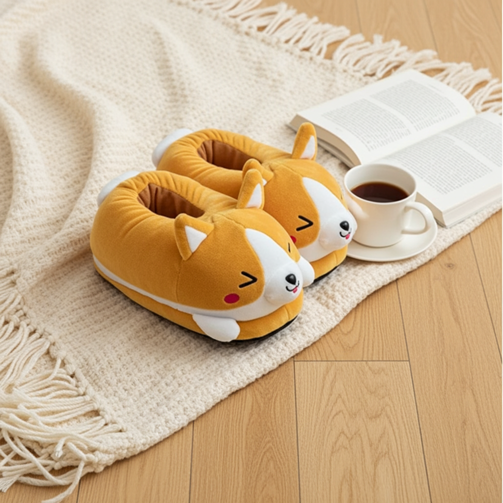 Corgi CozyPaws | Pantuflas de Felpa Antideslizantes